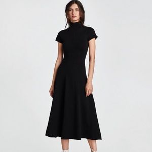 Mock neck wool flare midi maxi dress
